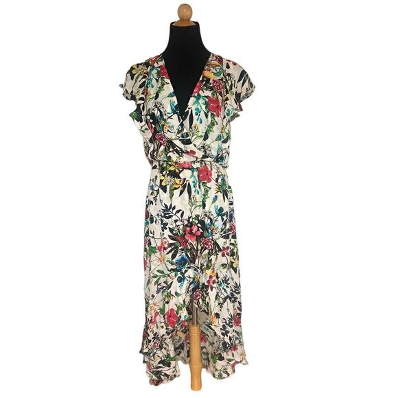 Parker 100% Silk Floral Constance Flutter- Blouson Dress Women Size S - Picture 7 of 16